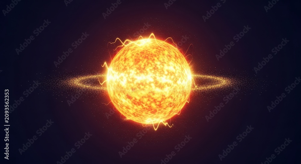Fototapeta premium A radiant sphere of golden light floats gracefully amidst shimmering dust particles and warm cosmic energy within a dark ethereal void, dark, floating, nebula