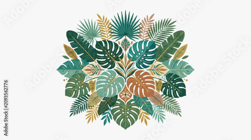 Fotografie Colorful Tropical Leaf Arrangement Illustration.