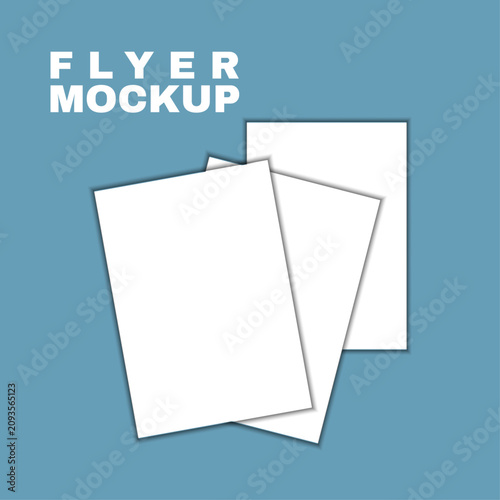 Flyer mockup on a blue background with blank white paper for design presentation