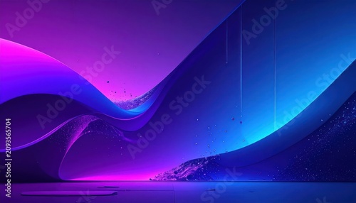 Abstract dark blue and purple wave with particles.