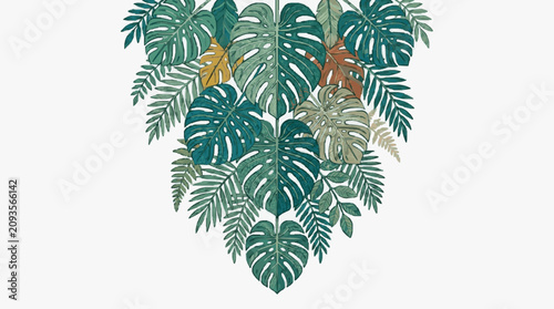 Принти на полотні Colorful tropical leaves and ferns illustration.