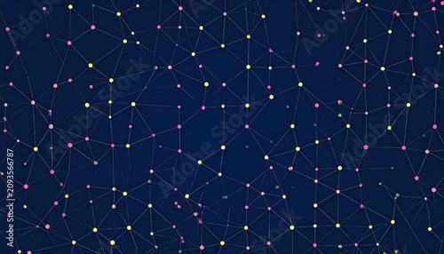 Abstract dark blue network with colorful connecting nodes