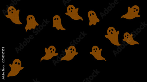 фотографія Retro Brown Halftone Ghosts on Black Background - Spooky Halloween Art