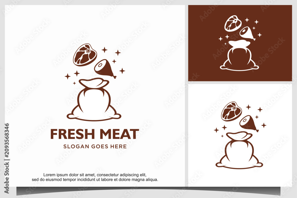 Fototapeta premium Fresh Meat Cooking Pot Logo Design – Modern Butcher, Restaurant and Food Vector Emblem
