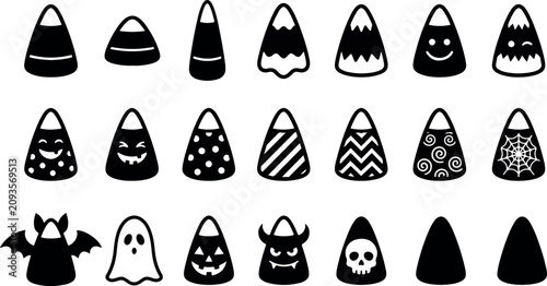 Cuadro en lienzo Halloween candy trick treat silhouette bundle set collection on white background