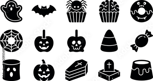 Fotografie Halloween candy and trick or treat silhouette bundle set collection on white bac