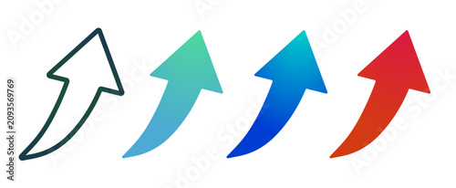 Gradient Curved Arrow Set, Colorful Upward Direction Arrows, Modern Vector Design Elements