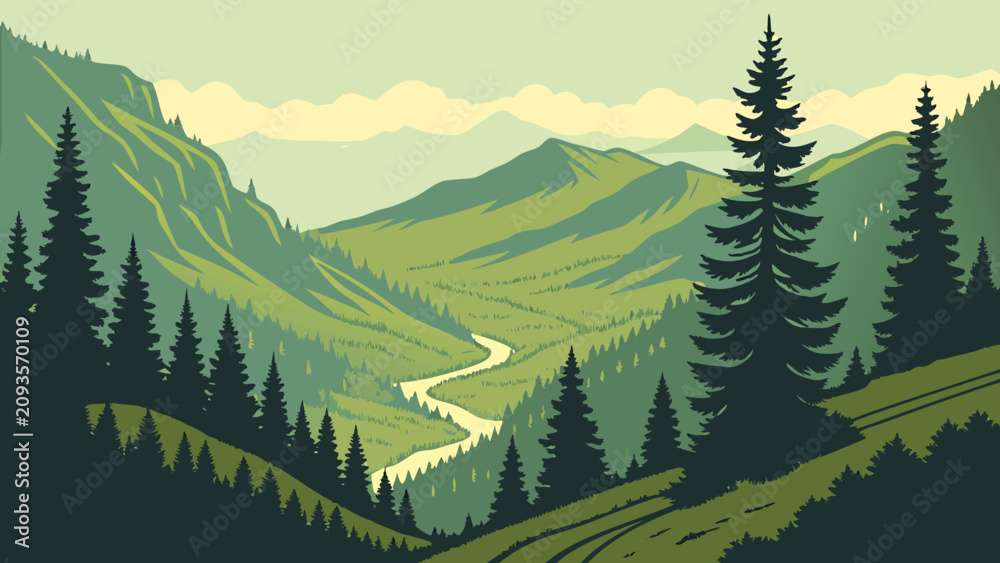 Fototapeta premium National Park Mountain Landscape Vector 