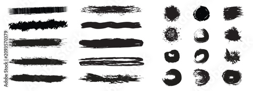 Black Grunge Brush Stroke Collection, Abstract Paint Brush Strokes, Ink Splatter, Dry Brush Texture, Distressed Grunge Brush Set, Vector Design Elements