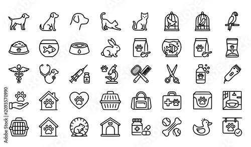 Canvastavla Pet care icons collection dogs cats birds rabbits and veterinary supplies