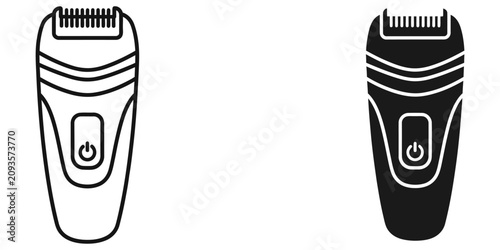Foto Electric razor icon with power button on white background for personal grooming