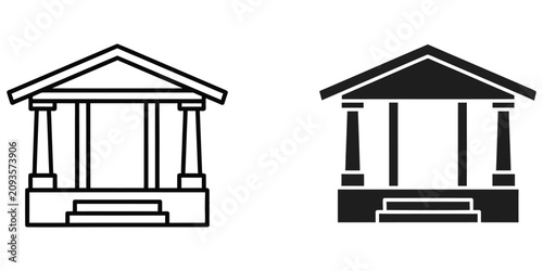 Obraz na płótnie Classical building facade with columns and pediment in outline and solid black g