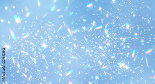 青い抽象的背景と虹色の光の輝き、幻想的な光彩 Generative AI