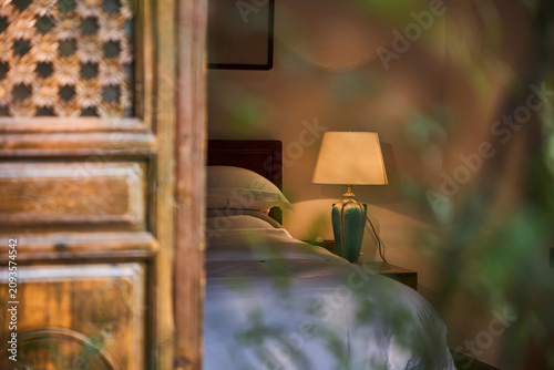 Chinese style bedroom with lamp