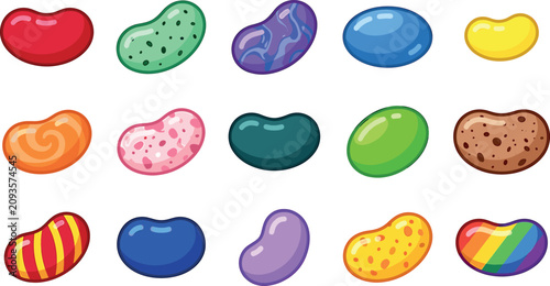 Quadro su tela Colorful jelly bean candy vector illustration set featuring various sweet flavor