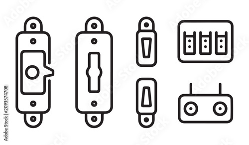 Tableau sur toile Linear vector set of electrical toggles switches and industrial control button hardware