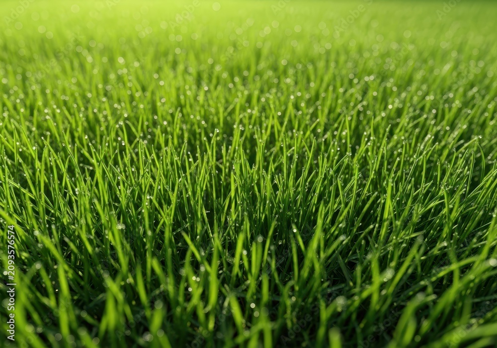Obraz premium Close up of green lawn texture showing lush, healthy blades of grass perfect for natural outdoor design elements and copy space, close up, nature, texture