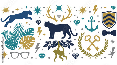 Photography Jungle safari adventure theme elements icons graphic design.