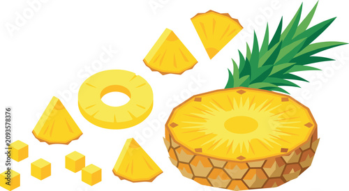 Canvastavla Organic yellow pineapple vector illustration bundle containing sweet fruit slice