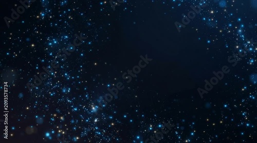 Dark blue star field space background with glowing particle ring, cosmic dust, abstract galaxy, blue nebula, dark celestial light, empty center copy space, sparkling glow, dreamy backdrop