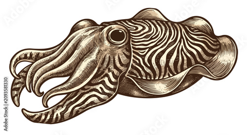 Фотография Detailed vintage illustration of a cuttlefish with intricate patterns