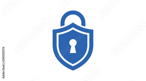 Blue shield with lock icon symbolizing security and protection.