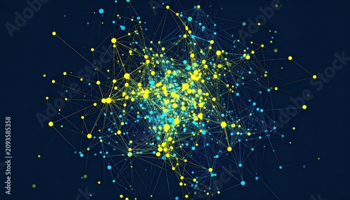 Abstract digital network connection web in blue and yellow.