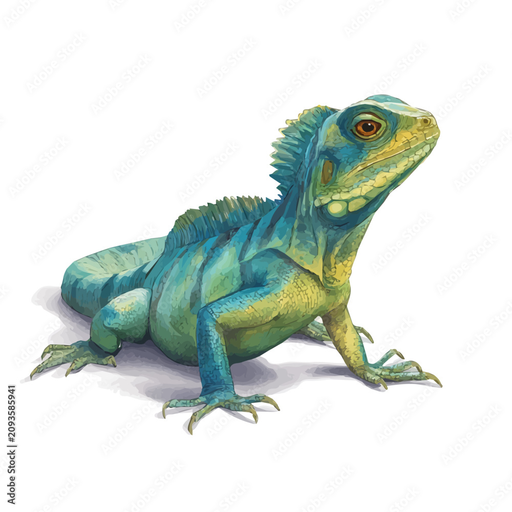 Fototapeta premium Basilisk, realistic watercolor artwork on white background