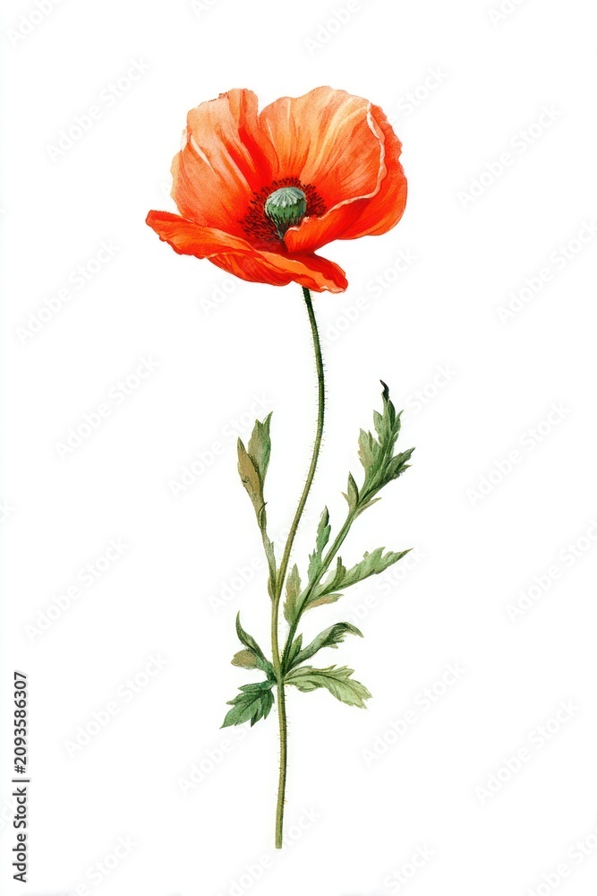 Obraz premium Elegant red poppy flower illustration isolated on a white background