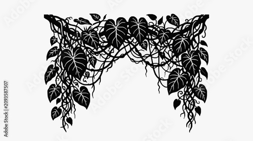 Принти на полотні Intricate black and white vine and leaf illustration.