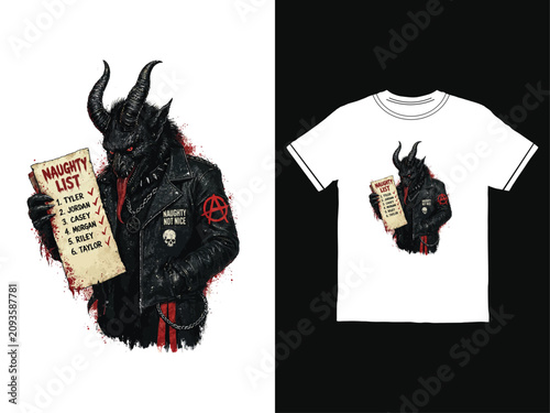Bild auf Leinwand Krappy krampus holding naughty list on tshirt