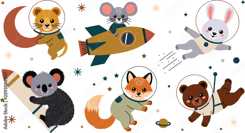 Obraz na plátně Space animals flat vector illustration