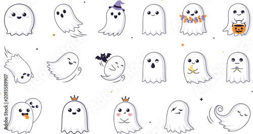 Photos Cute ghosts flat vector illustration