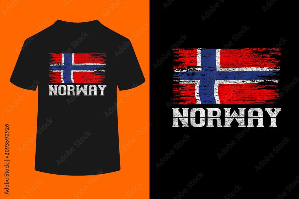 Fototapeta premium Norway with Norwegian Flag Colors. Men, Women and Kids funny Viking Cat and Doge and raccoon Norway Norwegian
