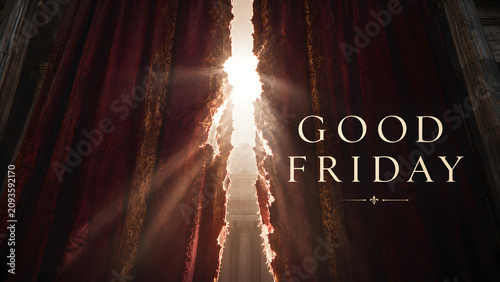 Good friday religious background with torn curtain and light