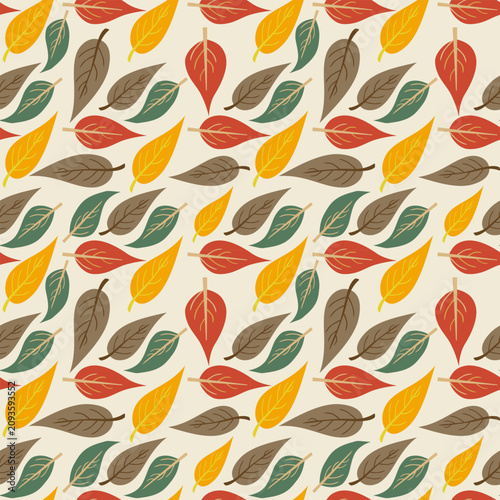 Autumn leaves seamless pattern. Hand-drawn vintage foliage vector illustration for fabric and wallpaper.