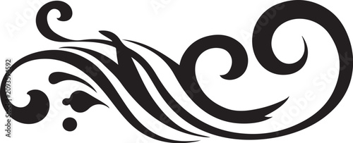 Black swirly, tattoo, floral, decorative border, vector design element