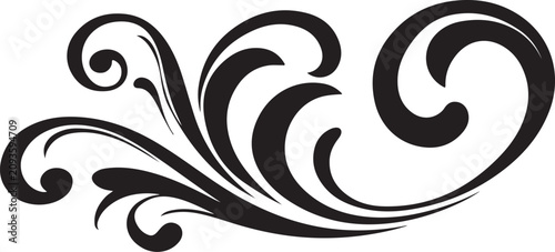 Elegant black floral swirls, ornate vector decoration, swirling leaf design, modern calligraphy element
