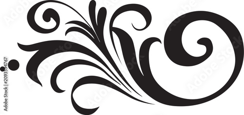 Elegant black floral swirl design, ornate vector flourish, decorative border element, luxury graphic motif