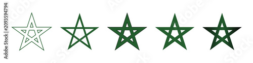 Foto Moroccan Flag Green Pentagram Star Icons Set with Five Linear Interlocking Varia