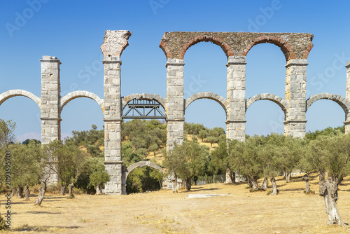 This beautiful Roman aqueduct lies a little less than 10 kilometers north of Mitilini, the capital, inland in the village of Moria, on the beautiful Greek island of Lesbos.