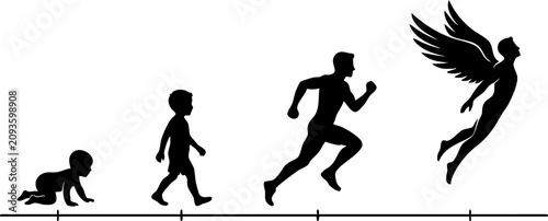Foto Human life cycle silhouette from baby to flying angel with silhouette progressio