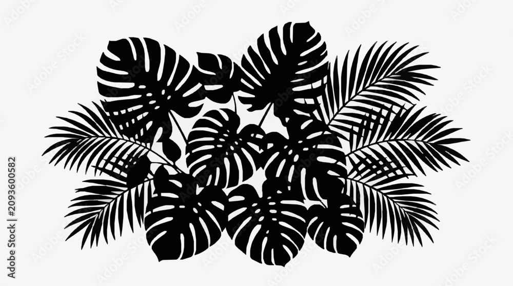 Naklejka premium Tropical Monstera and Palm Leaf Silhouette Collection.