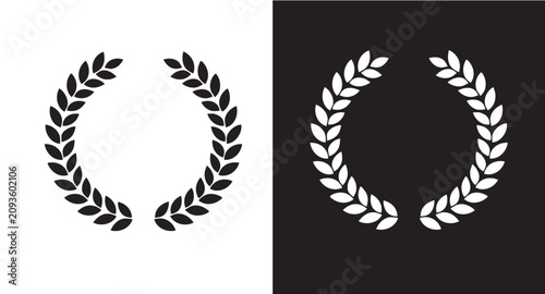 Tableau sur toile Set black silhouette circular laurel foliate, wheat and oak wreaths depicting an award, achievement, heraldry, nobility on white background