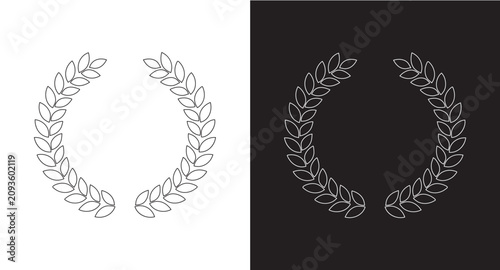 Foto Set black silhouette circular laurel foliate, wheat and oak wreaths depicting an award, achievement, heraldry, nobility on white background