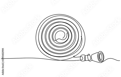 Fényképezés Continuous single line drawing of a coiled garden hose with a nozzle attachment