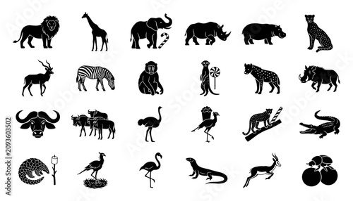 Bild auf Leinwand African Wildlife Safari with Giraffe Elephant Rhinoceros Hippopotamus Crocodile