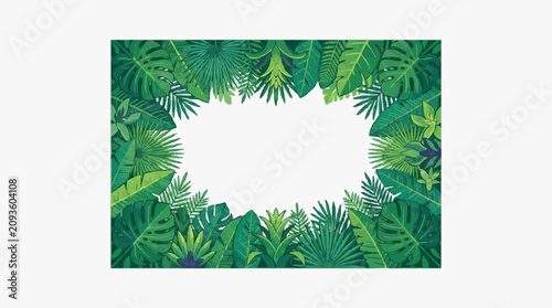 Foto Tropical lush green foliage frame with vibrant leaves.