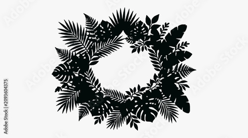 Tropical Leaf Wreath Silhouette Design.