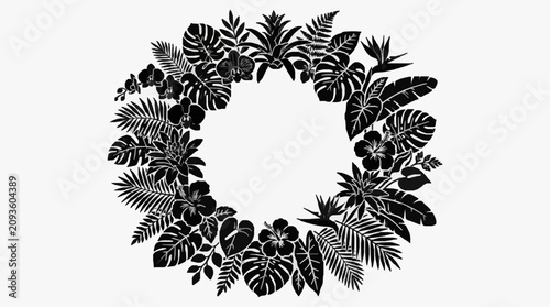 Tropical Leaf Wreath Silhouette Design.